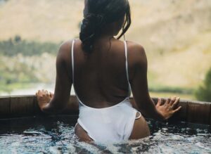 woman relaxing in a hot tub