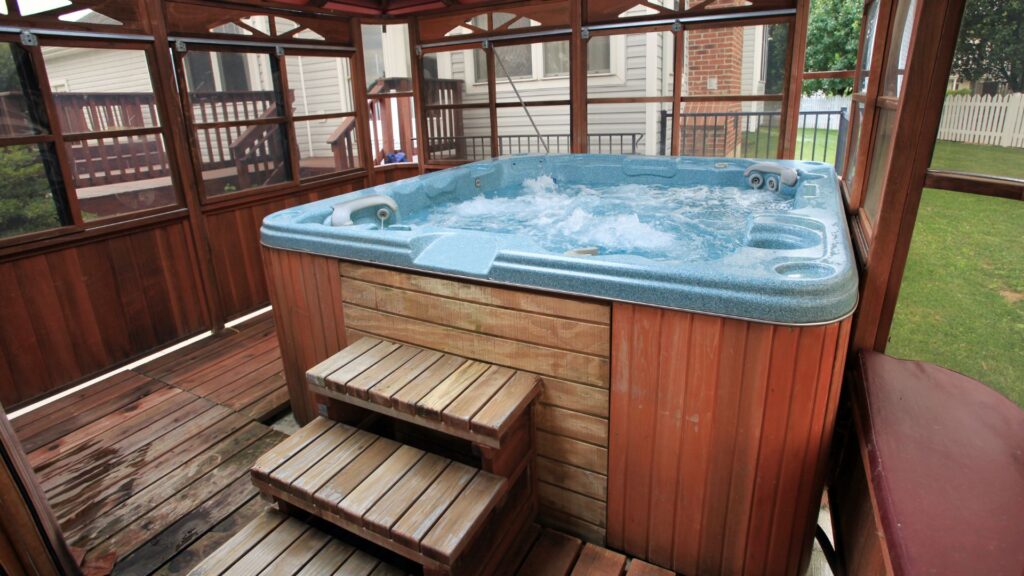 hot tub with wooden casing