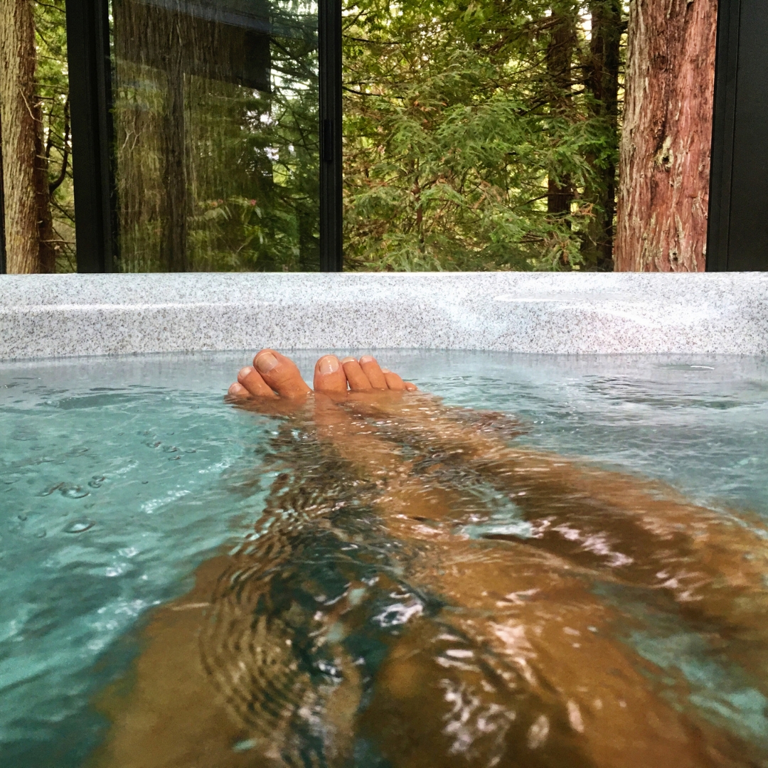 Couple relaxing in a hot tub