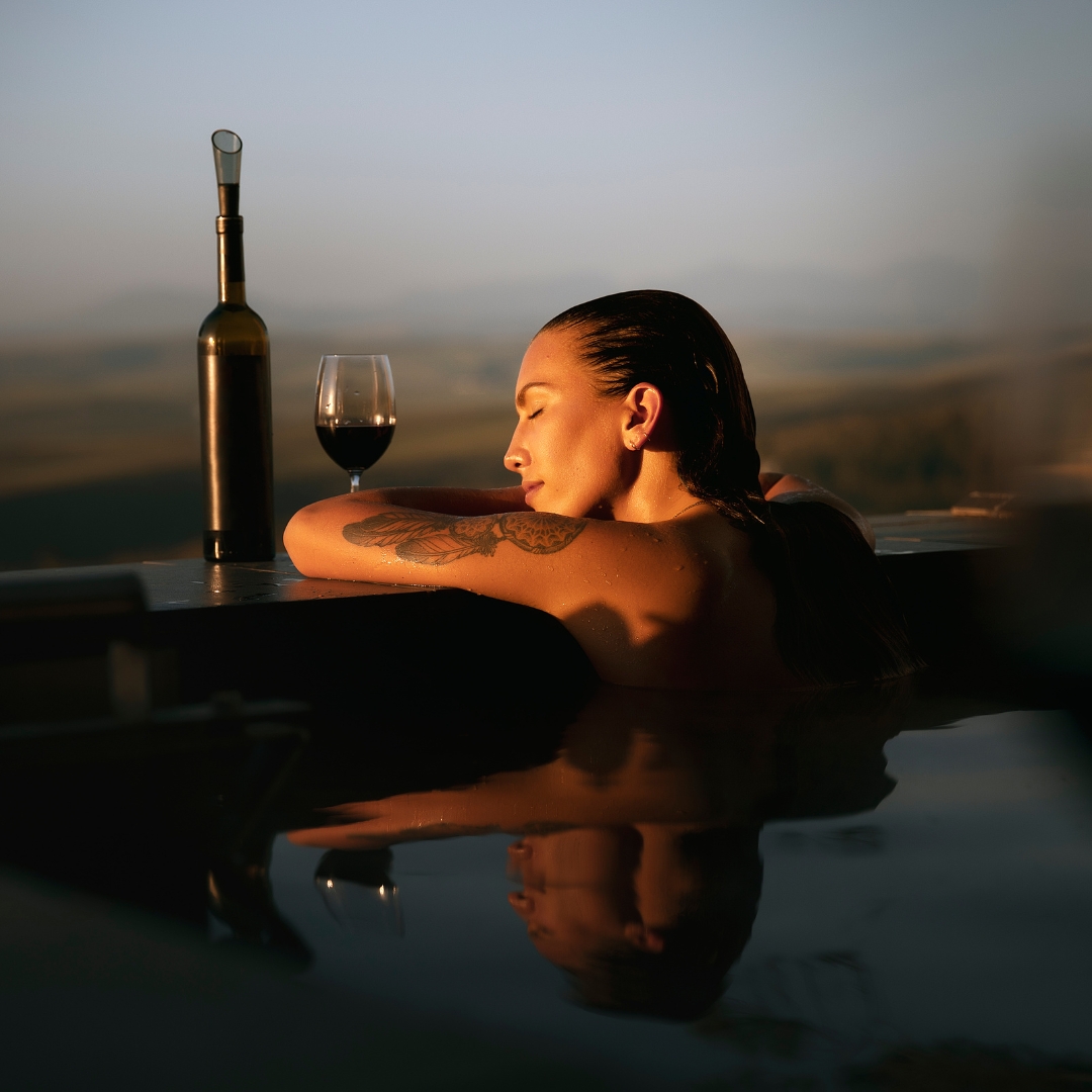Woman relaxing in a swim spa